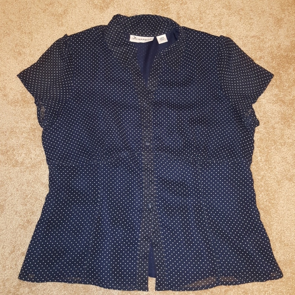 SALE Sag Harbor navy/white polka dot blouse